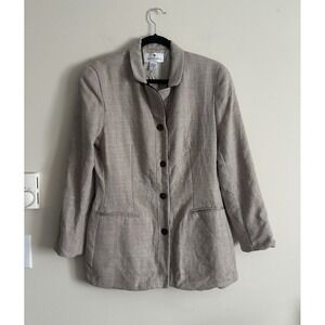 Saks‎ Fifth Avenue Womens 10 Blazer Wool Silk Herringbone Brown Tan Suit Jacket